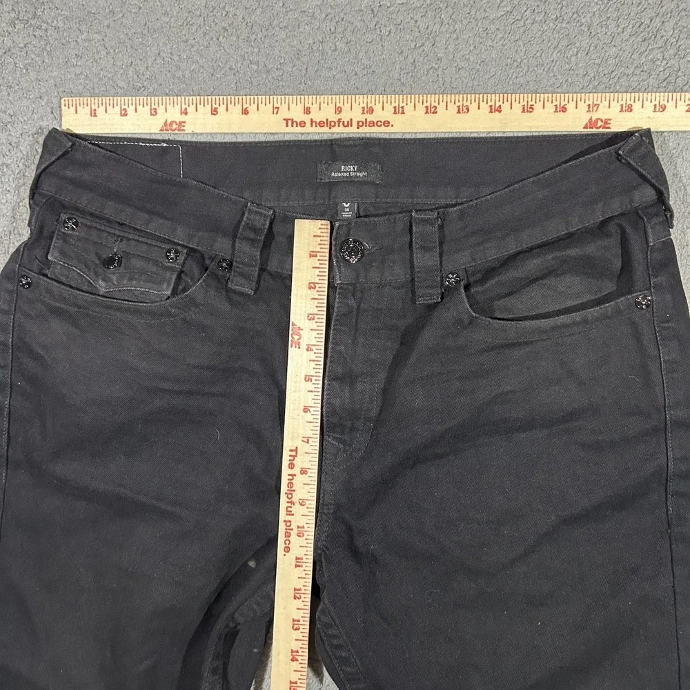 True Religion Men's 36 Ricky Relaxed Straight Black Denim Jeans #3319